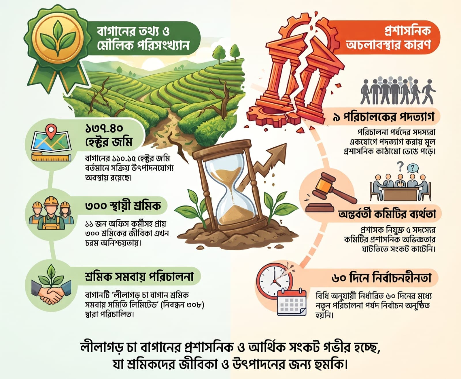 বোর্ডহীন ১৩৭ হেক্টরের লীলাগড় চাবাগানে উৎপাদন ও আর্থিক বিশূঙ্খলতা